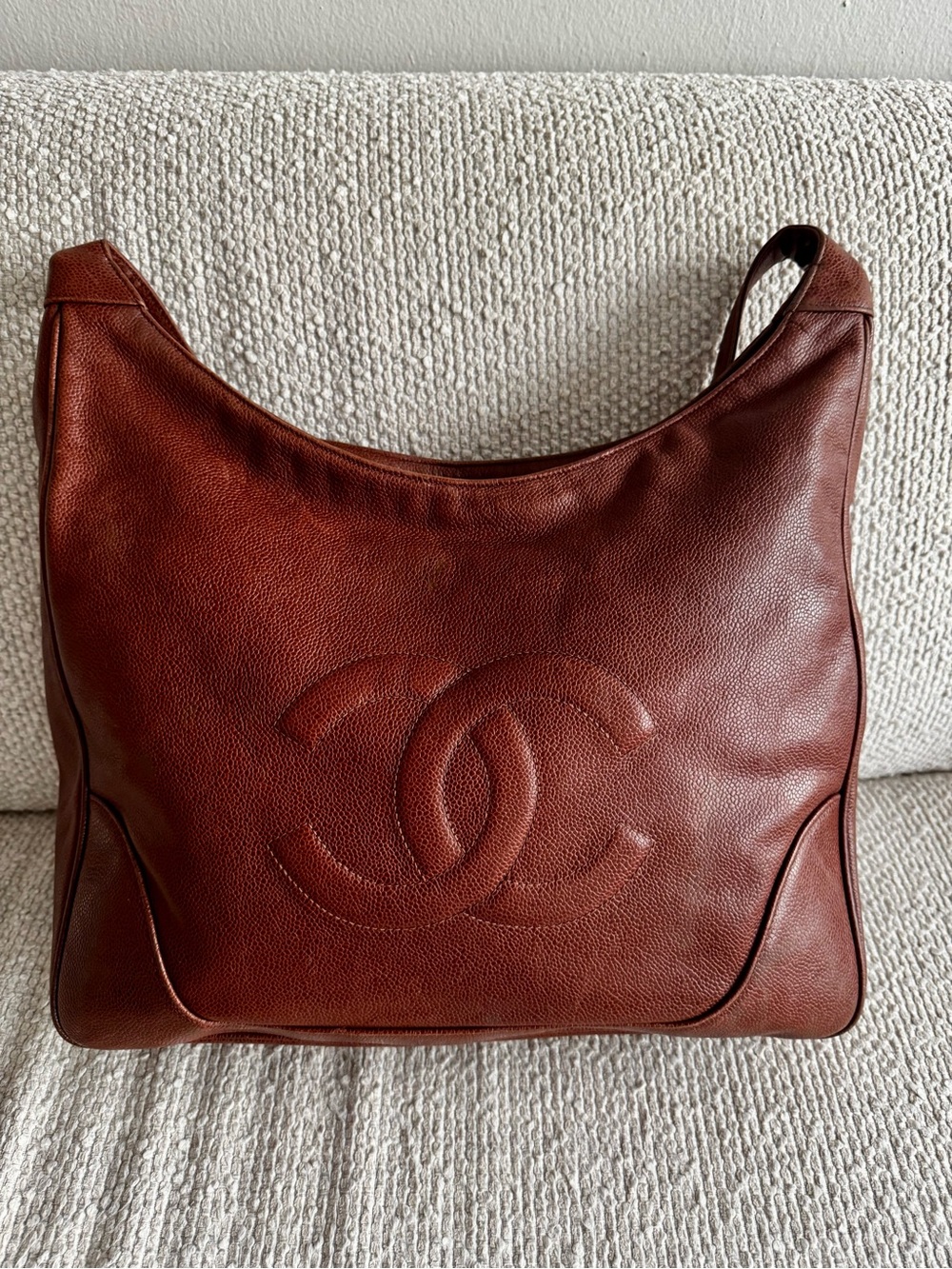 Authentic CHANEL Caviar Hobo Shoulder Bag - Cognac Brown - Picture 15 of 16